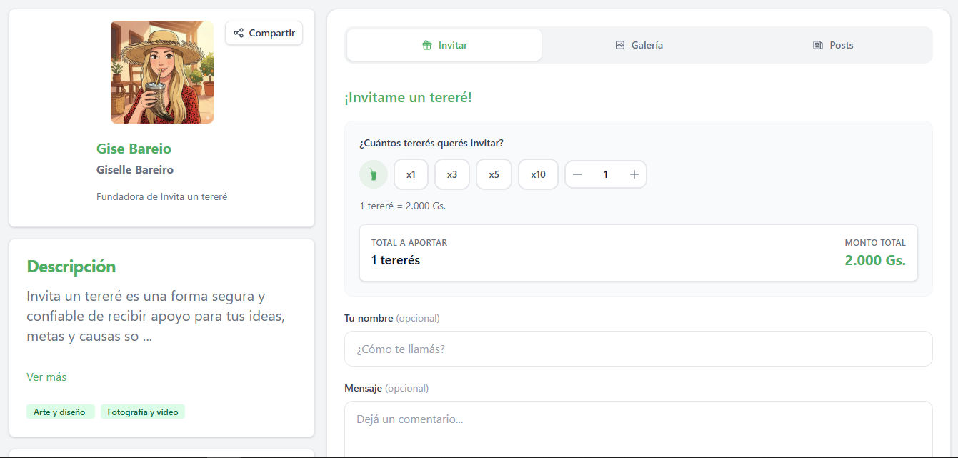 Perfil de creador con aportes recibidos